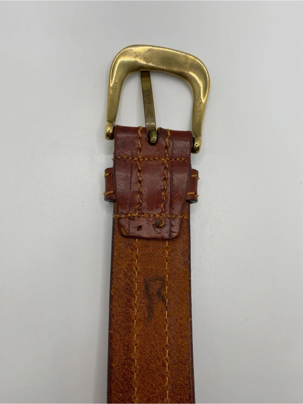 Italian Full Grain Leather Solid Brass Buckle Men's Belt 32 Western Riding Core